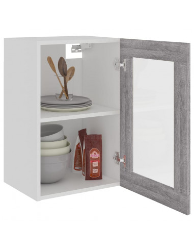 Mobile Pensile Vetro Grigio Sonoma 40x31x60cm Legno Multistrato