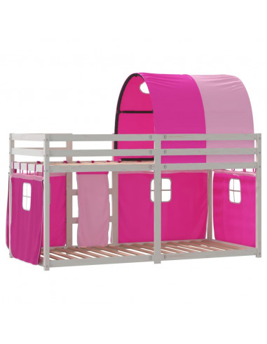 Letto a Castello con Tende Rosa 80x200 cm Legno Massello Pino