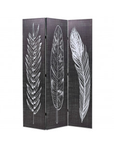 Paravento Pieghevole 120x170 cm Stampa Piume Bianco e Nero 2