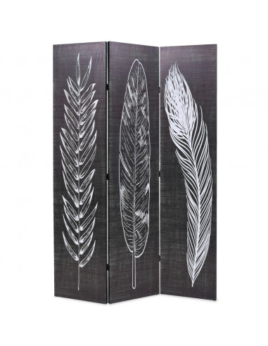 Paravento Pieghevole 120x170 cm Stampa Piume Bianco e Nero
