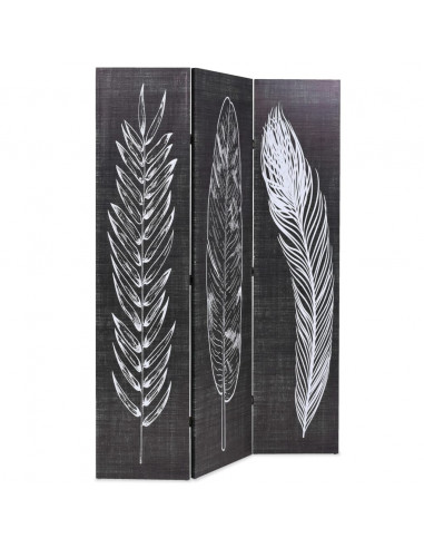 Paravento Pieghevole 120x170 cm Stampa Piume Bianco e Nero