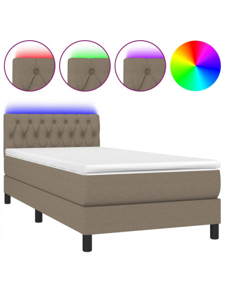 Letto a Molle con Materasso e LED Tortora 90x190 cm in Tessuto