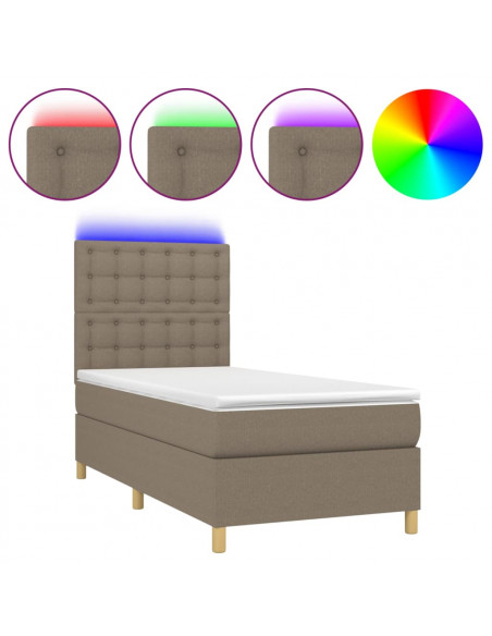 Letto a Molle con Materasso e LED Tortora 90x200 cm in Tessuto