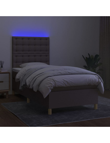 Letto a Molle con Materasso e LED Tortora 90x200 cm in Tessuto