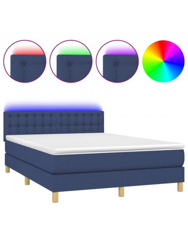 Letto a Molle con Materasso e LED Blu 140x190 cm in Tessuto