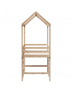 Letto Soppalco con Scala e Tetto 90x200 cm Legno Massello Pino 2