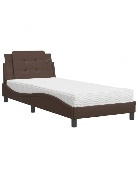 Letto con Materasso Marrone 100x200cm in Similpelle