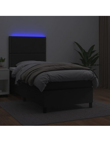 Giroletto a Molle con Materasso e LED Nero 100x200cm Similpelle