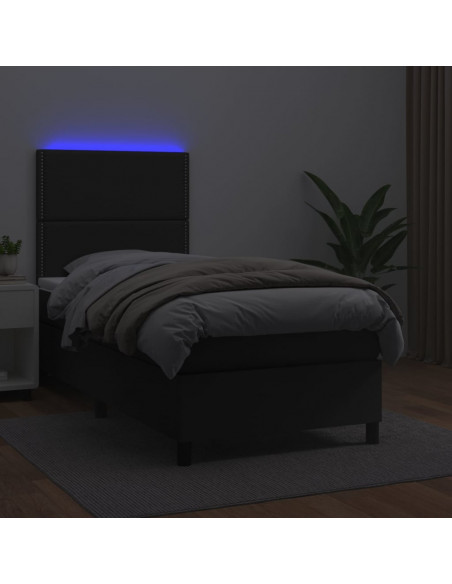 Giroletto a Molle con Materasso e LED Nero 100x200cm Similpelle
