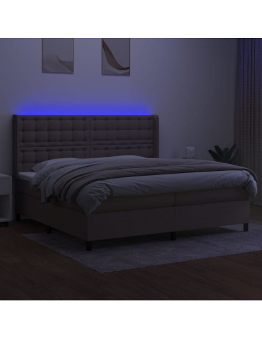 Letto a Molle Materasso e LED tortora 200x200cm in Tessuto