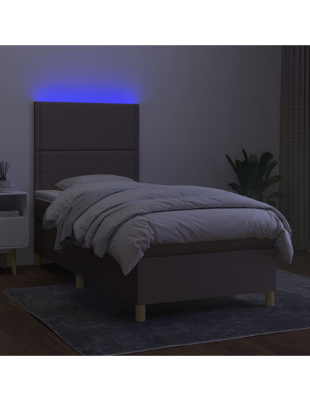 Letto a Molle con Materasso e LED Tortora 90x200 cm in Tessuto