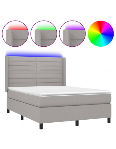Letto a Molle Materasso e LED Grigio Chiaro 140x190 cm Tessuto