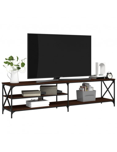 Mobile TV Rovere Marrone 200x40x50cm Legno Multistrato Metallo