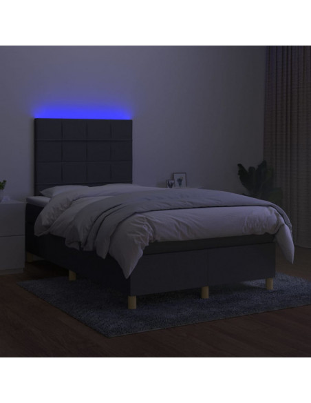 Letto a Molle Materasso e LED Grigio Scuro 120x200cm in Tessuto