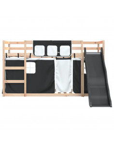 Letto a Castello con Scivolo e Tende Bianco e Nero 80x200 cm 2