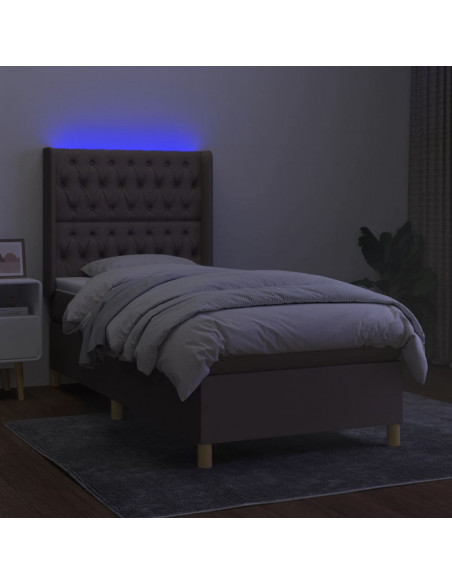 Letto a Molle con Materasso e LED Tortora 100x200cm in Tessuto