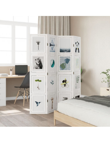 Divisorio Ambienti 4Pannelli Bianco Legno Massello di Paulownia