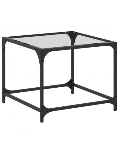Tavolini con Piano in Vetro Trasparente 2 pz 50x50x40cm Acciaio