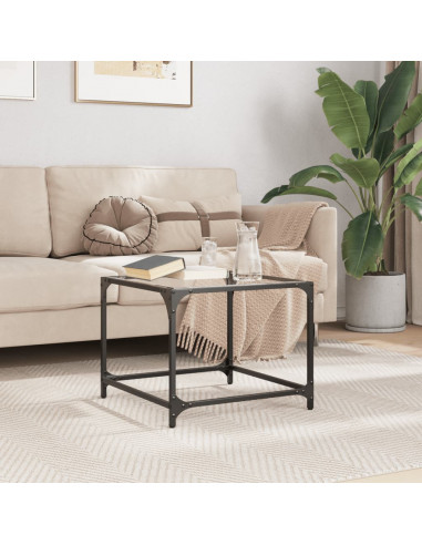 Tavolini con Piano in Vetro Trasparente 2 pz 50x50x40cm Acciaio