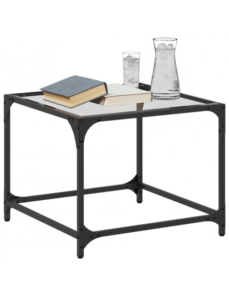 Tavolini con Piano in Vetro Trasparente 2 pz 50x50x40cm Acciaio
