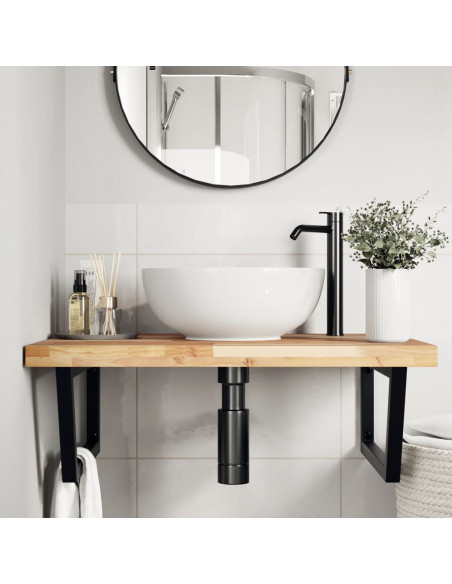 Ripiano a Parete per Lavabo in Acciaio e Massello di Acacia