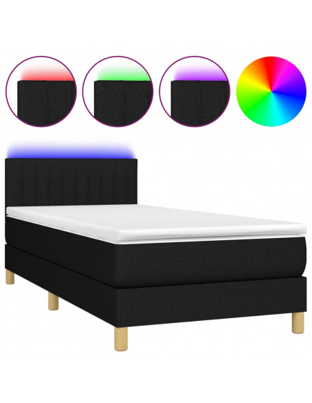 Letto a Molle con Materasso e LED Nero 90x200 cm in Tessuto