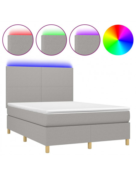 Letto a Molle Materasso e LED Grigio Chiaro 140x190 cm Tessuto