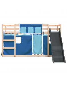 Letto a Castello con Scivolo e Tende Blu 90x200 cm 2