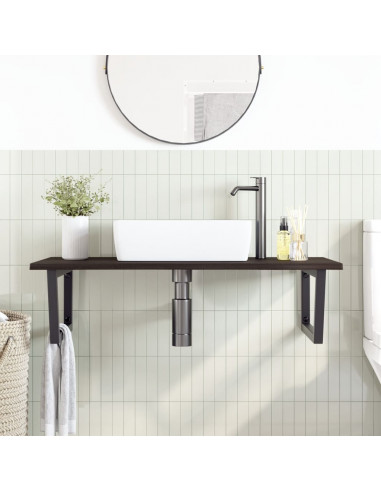 Ripiano a Parete per Lavabo in Acciaio e Massello di Rovere