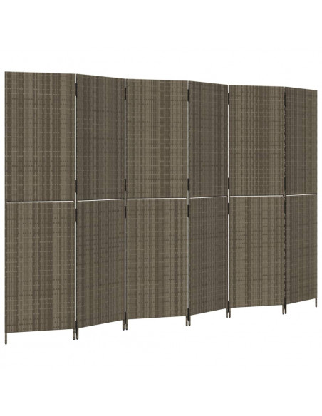 Divisorio per Ambienti a 6 Pannelli Grigio in Polyrattan