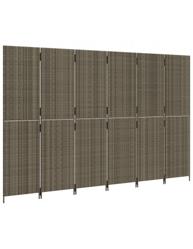 Divisorio per Ambienti a 6 Pannelli Grigio in Polyrattan