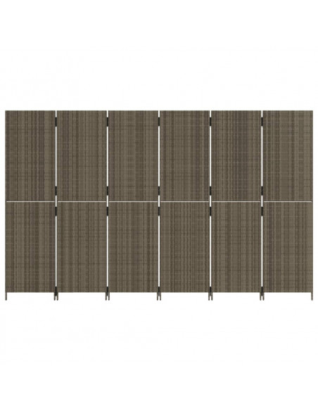 Divisorio per Ambienti a 6 Pannelli Grigio in Polyrattan