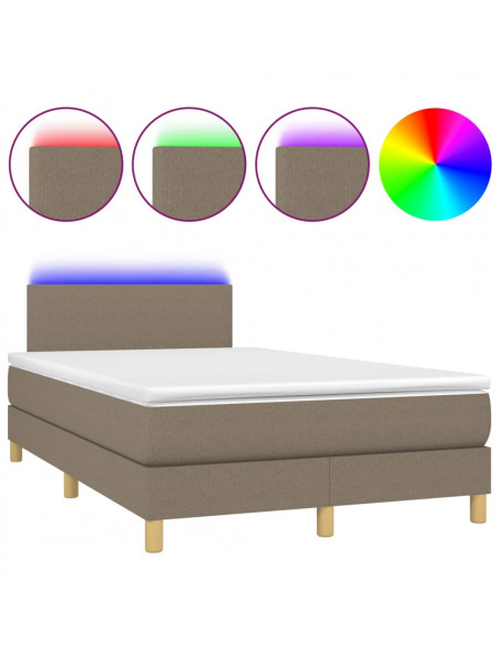 Letto a Molle con Materasso e LED Tortora 120x200cm in Tessuto