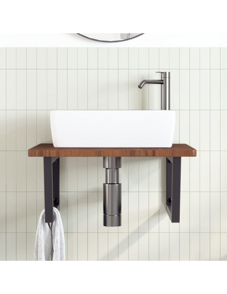 Ripiano a Parete per Lavabo in Acciaio e Massello di Rovere