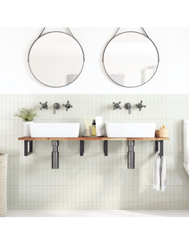 Piano da Bagno Finitura a Olio 120x40x2 cm in Legno di Acacia