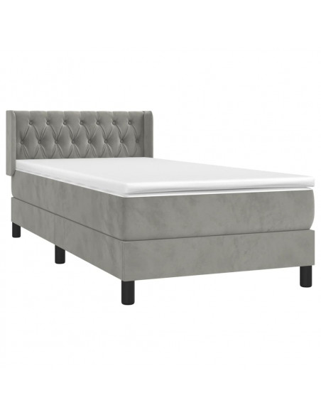 Giroletto a Molle con Materasso Grigio Chiaro 90x200 cm Velluto