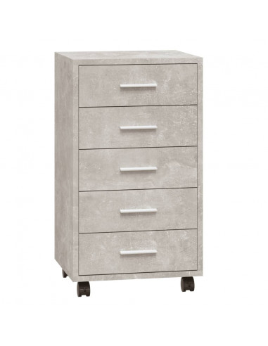 Cassettiera con Ruote Grigio Cemento in Legno Multistrato