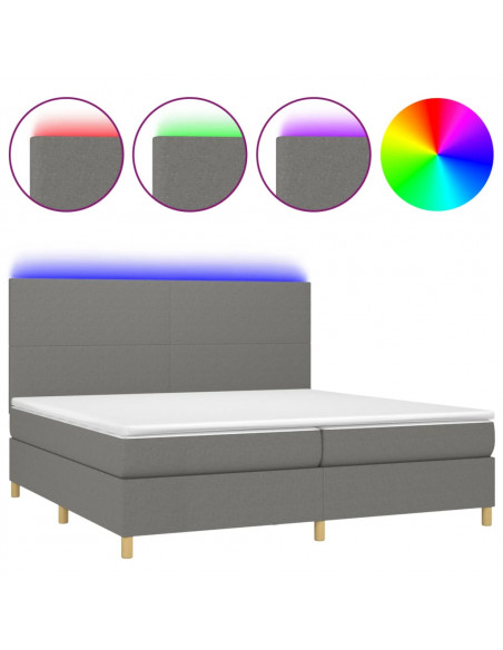 Letto a Molle Materasso e LED Grigio Scuro 200x200cm in Tessuto