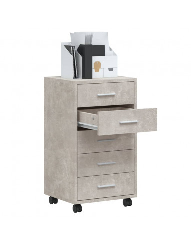 Cassettiera con Ruote Grigio Cemento in Legno Multistrato