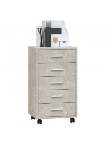 Cassettiera con Ruote Grigio Cemento in Legno Multistrato