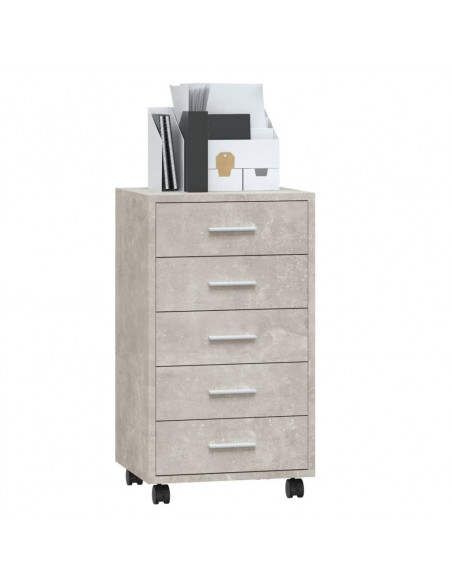 Cassettiera con Ruote Grigio Cemento in Legno Multistrato