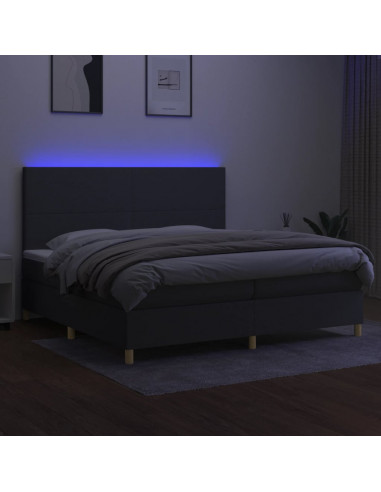 Letto a Molle Materasso e LED Grigio Scuro 200x200cm in Tessuto