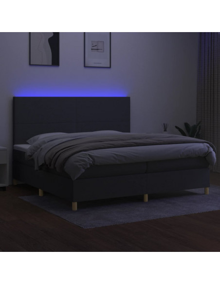 Letto a Molle Materasso e LED Grigio Scuro 200x200cm in Tessuto