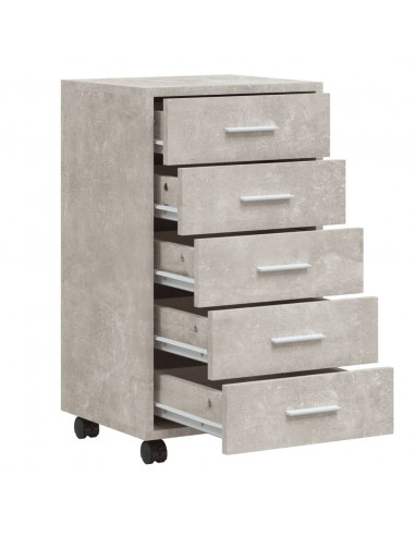 Cassettiera con Ruote Grigio Cemento in Legno Multistrato