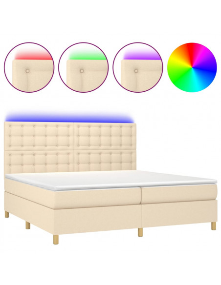 Letto a Molle Materasso e LED bianco 200x200cm in Tessuto