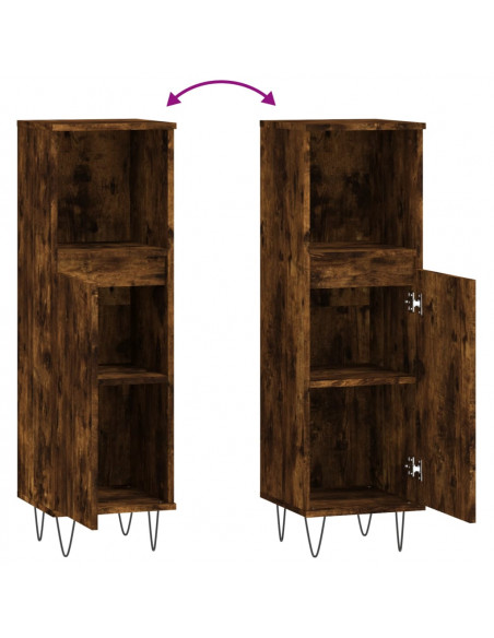 Armadietto Bagno Rovere Fumo 30x30x100 cm in Legno Multistrato
