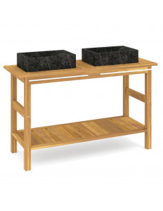 Mobile Vanità Bagno e Lavandini Marmo Nero Legno Massello Teak 2