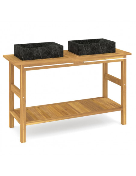 Mobile Vanità Bagno e Lavandini Marmo Nero Legno Massello Teak