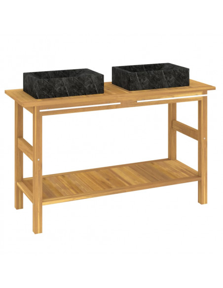Mobile Vanità Bagno e Lavandini Marmo Nero Legno Massello Teak