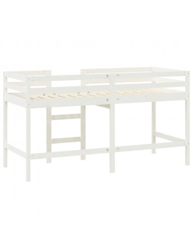 Letto Soppalco con Scala Bambini Bianco 90x190cm Massello Pino